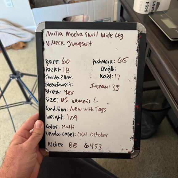 Mulla Mocha Swirl Wide Leg V Neck Jumpsuit US Women's L - Picture 6 of 6